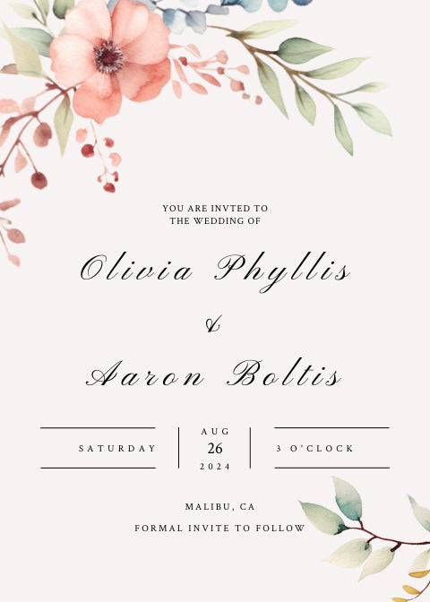 Simple, Editable Floral Wedding Invitation Watercolor Template Bundle