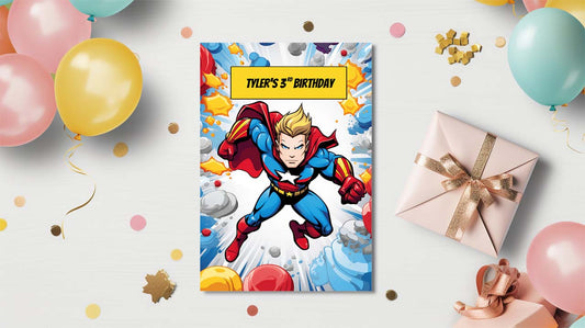 Premium Editable Children's Birthday Party Superhero Double-Sided Invitation Template